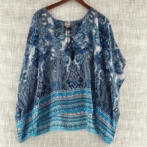 Chicos Paisley Boho Tunic Kimono Chiffon Blouse Women's Size L/XL
